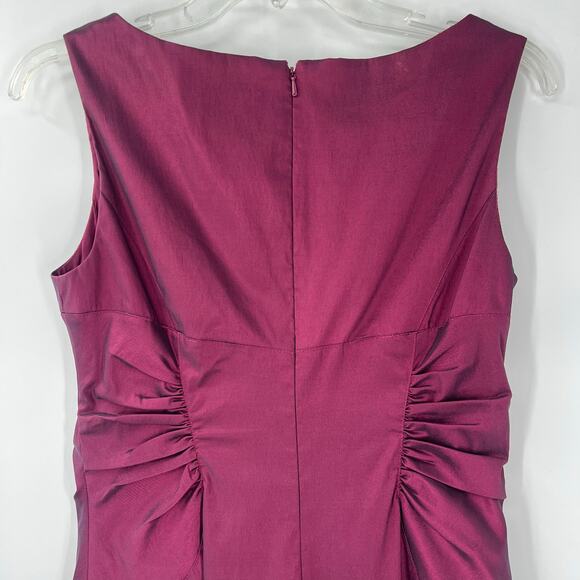 Adrianna Papell Satin Sheath Dress Sz 4 Magenta Shiny Ruching Cocktail Formal - Picture 3 of 14